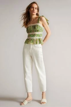 Ted Baker Pela Mid Green Lace Insert Peplum Top -tedbaker Shop Online unnamed file 4596