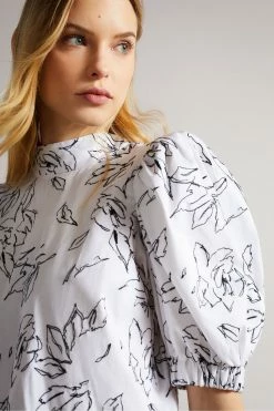 Ted Baker White Luulah Puff Sleeve Tie Back Top -tedbaker Shop Online unnamed file 4607