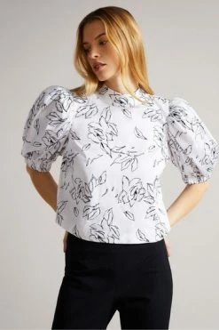 Ted Baker White Luulah Puff Sleeve Tie Back Top -tedbaker Shop Online unnamed file 4610