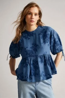Ted Baker Kaarin Blue Exaggerated Puff Sleeve Top -tedbaker Shop Online unnamed file 4633