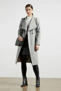 Ted Baker Grey Mid Length Wool Wrap Coat