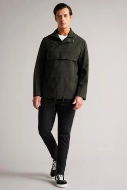 Ted Baker Mens Green Dafen Khaki Checked Overhead Funnel Neck Coat -tedbaker Shop Online unnamed file 4909
