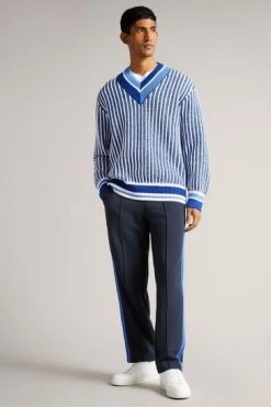 Ted Baker Sloans Navy Blue Jersey Joggers With Stripe Detail -tedbaker Shop Online unnamed file 5346