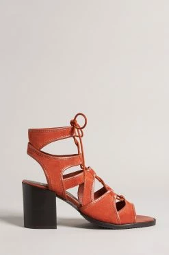 Ted Baker Lyllo Dk-Tan Brown Block Heel Ghillie Sandals
