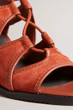 Ted Baker Lyllo Dk-Tan Brown Block Heel Ghillie Sandals -tedbaker Shop Online unnamed file 5401