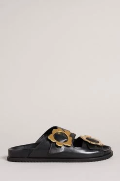 Ted Baker Flolah Black Magnolia Buckle Mule Sliders