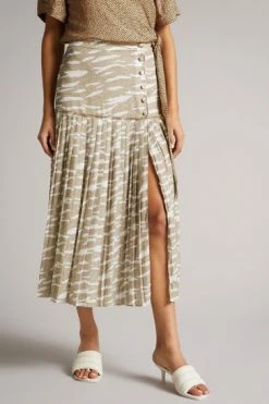 Ted Baker Brown Zebra Camel Dropped Waist Pleated Midi Skirt -tedbaker Shop Online unnamed file 5731