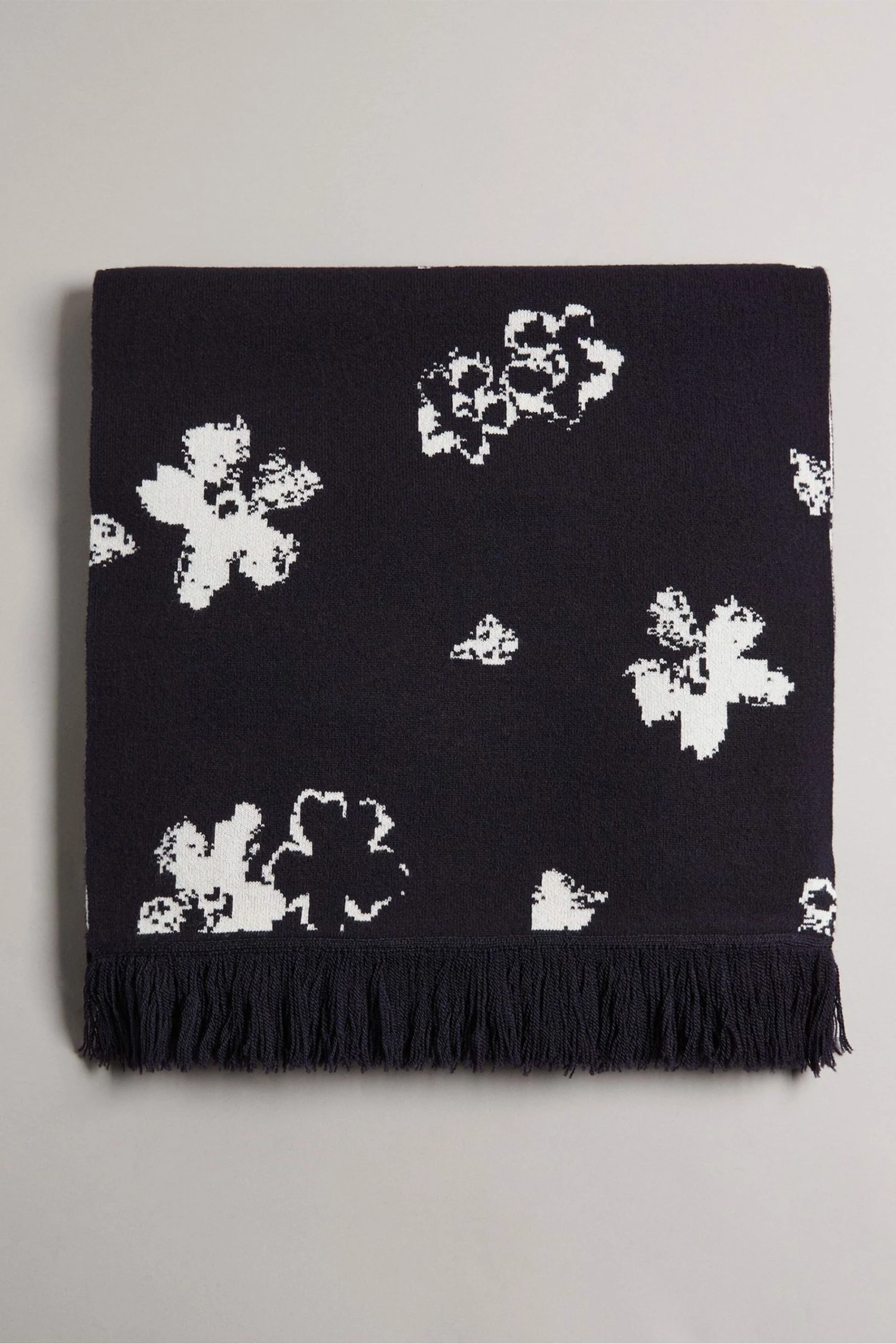 Ted Baker Xeter Navy Blue All-Over Flower Knitted Scarf 2 Ted Baker Xeter Navy Blue All-Over Flower Knitted Scarf