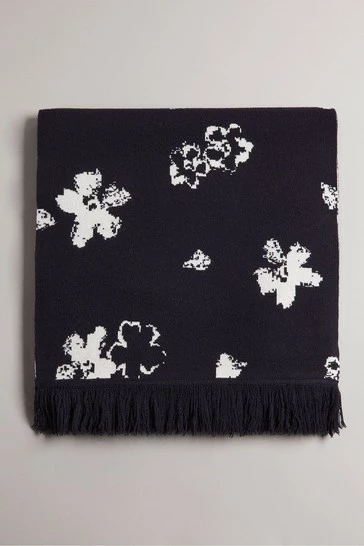 Ted Baker Xeter Navy Blue All-Over Flower Knitted Scarf 5 Ted Baker Xeter Navy Blue All-Over Flower Knitted Scarf - Image 4