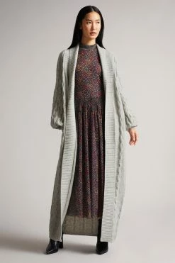 Ted Baker Sallly Mid-Grey Extreme Sleeve Cable Knit Cardigan
