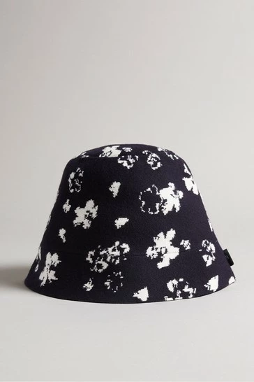 Ted Baker Dk-Navy Blue Ourne All-Over Flower Knitted Bucket Hat 5 Ted Baker Dk-Navy Blue Ourne All-Over Flower Knitted Bucket Hat - Image 3