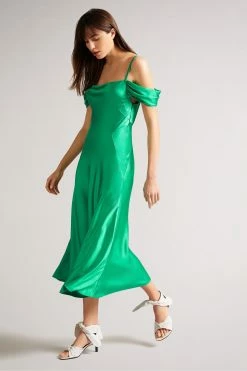 Ted Baker Esta Mid-Green Cold Shoulder Cowl Front Midi Slip Dress -tedbaker Shop Online unnamed file 738
