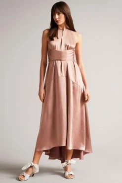 Ted Baker Mmilly Dusky Pink High Low Halter Dress