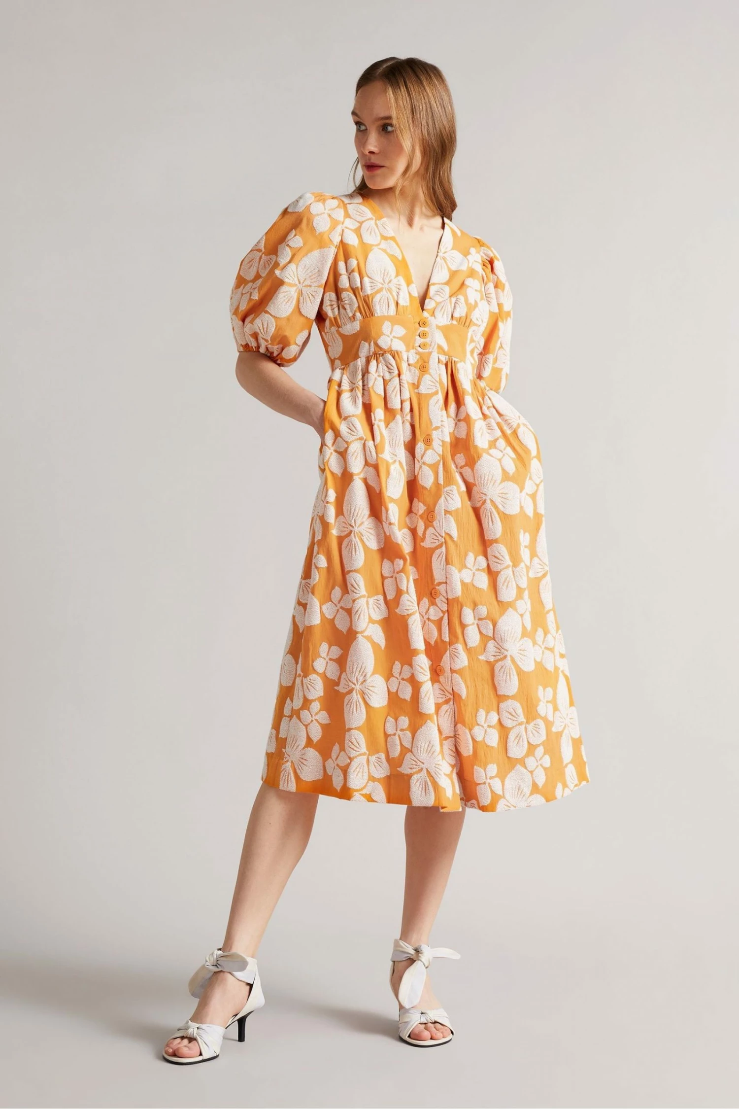 Ted Baker Cinthy Orange Button Front Jacquard Dress 3 Ted Baker Cinthy Orange Button Front Jacquard Dress