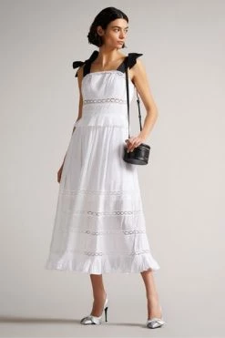 Ted Baker White Promis Midi Dress With Grosgrain Straps -tedbaker Shop Online unnamed file 776