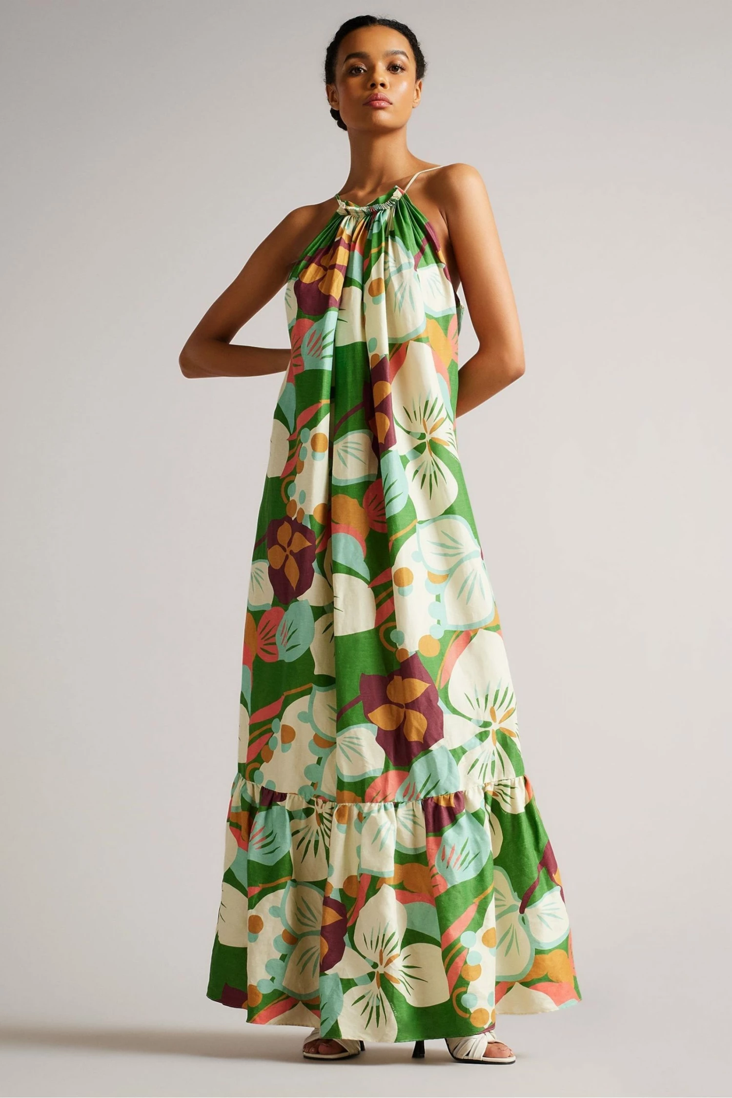 Ted Baker Green Dulina Strappy Linen Maxi Dress With Pleat Detail 3 Ted Baker Green Dulina Strappy Linen Maxi Dress With Pleat Detail