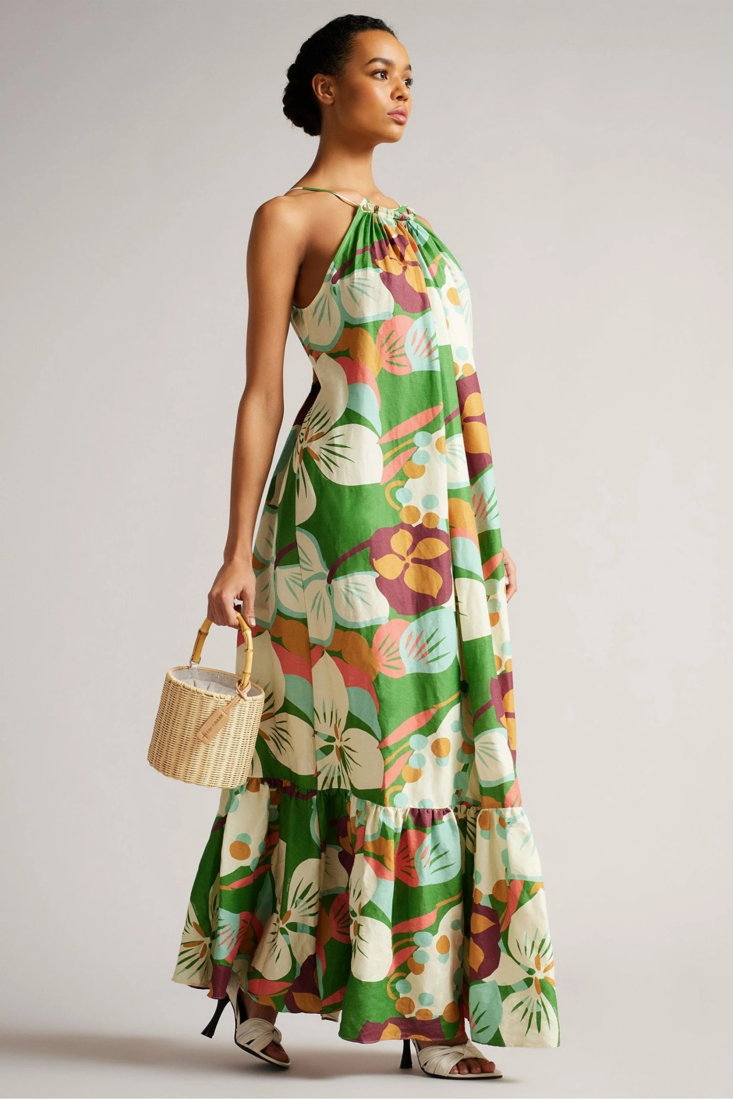 Ted Baker Green Dulina Strappy Linen Maxi Dress With Pleat Detail 7 Ted Baker Green Dulina Strappy Linen Maxi Dress With Pleat Detail - Image 5
