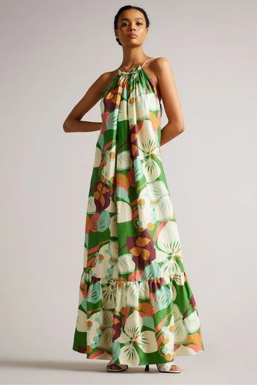 Ted Baker Green Dulina Strappy Linen Maxi Dress With Pleat Detail 8 Ted Baker Green Dulina Strappy Linen Maxi Dress With Pleat Detail - Image 6
