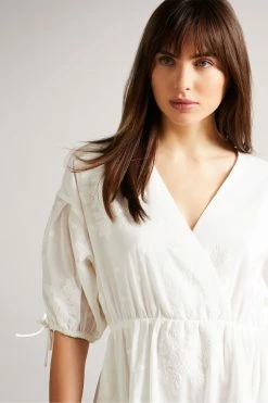 Ted Baker Darita White Puff Sleeve Midi Dress With Fixed Wrap Front -tedbaker Shop Online unnamed file 835