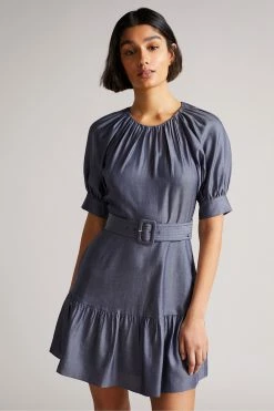 Ted Baker Damiale Dk-Blue Self Belt Detail Mini Dress -tedbaker Shop Online unnamed file 856