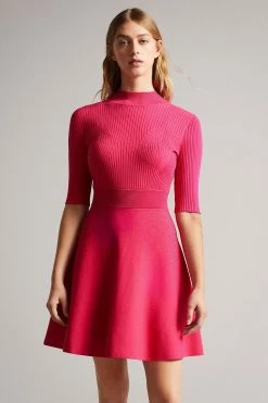 Ted Baker Red Viviiyy Deep-Pink Engineered Skater Dress