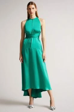 Ted Baker Green Mmilly Mid High Low Halter Dress With Integral Tie -tedbaker Shop Online unnamed file 894