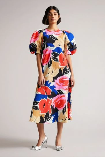 Ted Baker Harpia Black Floral Print Midi Dress 9 Ted Baker Harpia Black Floral Print Midi Dress - Image 7