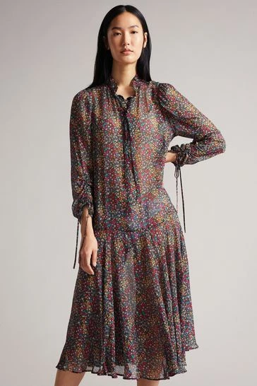 Ted Baker Black Bevlia Dropped Waist Midi Dress 8 Ted Baker Black Bevlia Dropped Waist Midi Dress - Image 6