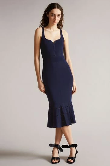 Ted Baker Emesta Navy Blue Full Needle Stitch Detailed Hem Dress 7 Ted Baker Emesta Navy Blue Full Needle Stitch Detailed Hem Dress - Image 5